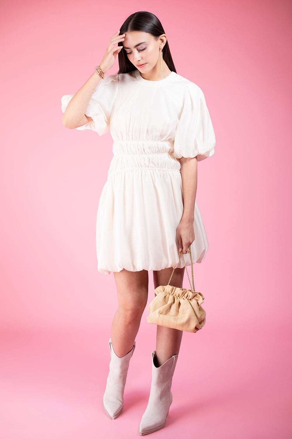 SIMKHAI-Echo Bubble Hem Mini Dress-