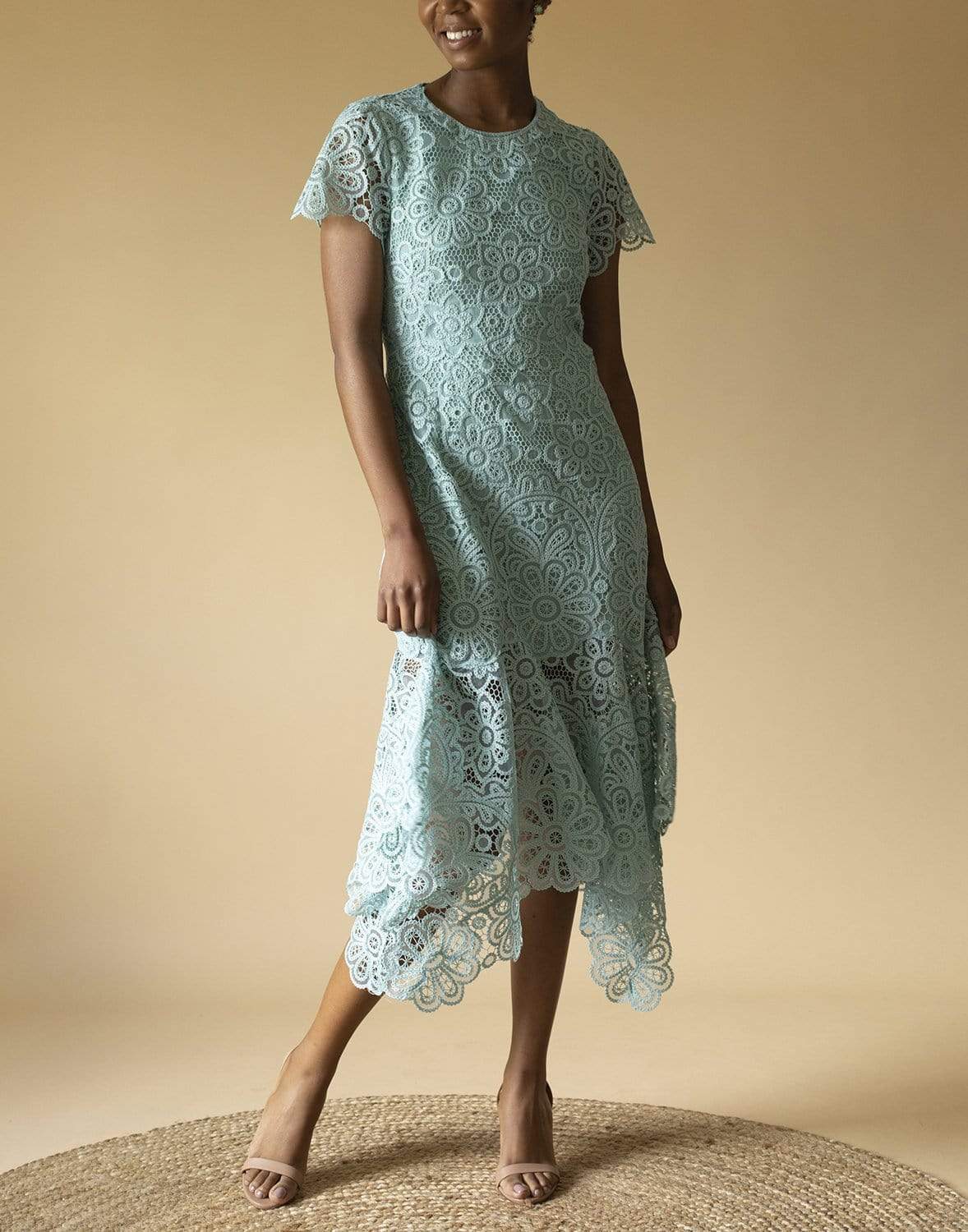 SIMKHAI-Tatum Guipure Lace Asymmetric Midi Dress-