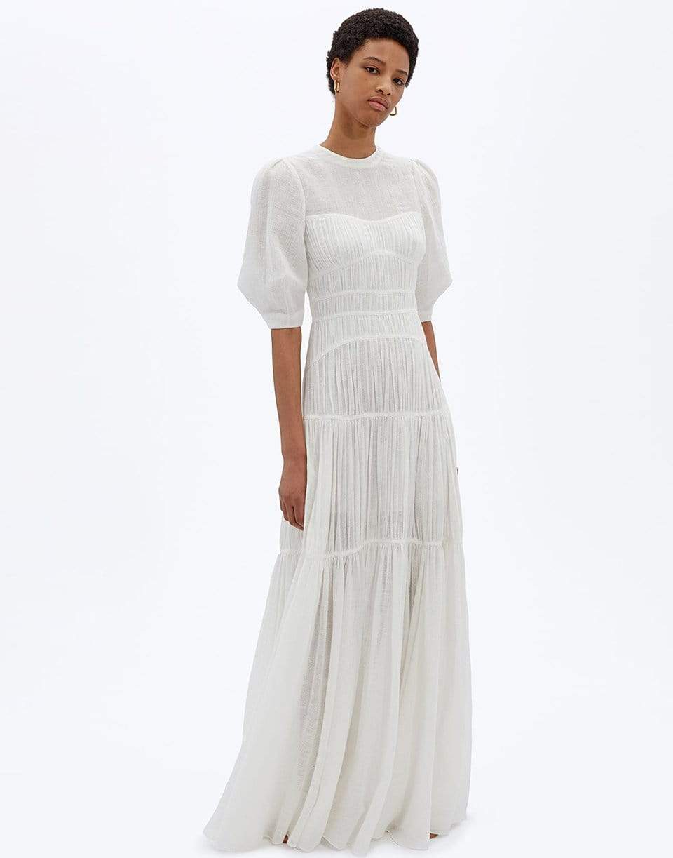 SIMKHAI-Fira Ruched Paneled Open
Back Maxi Dress-