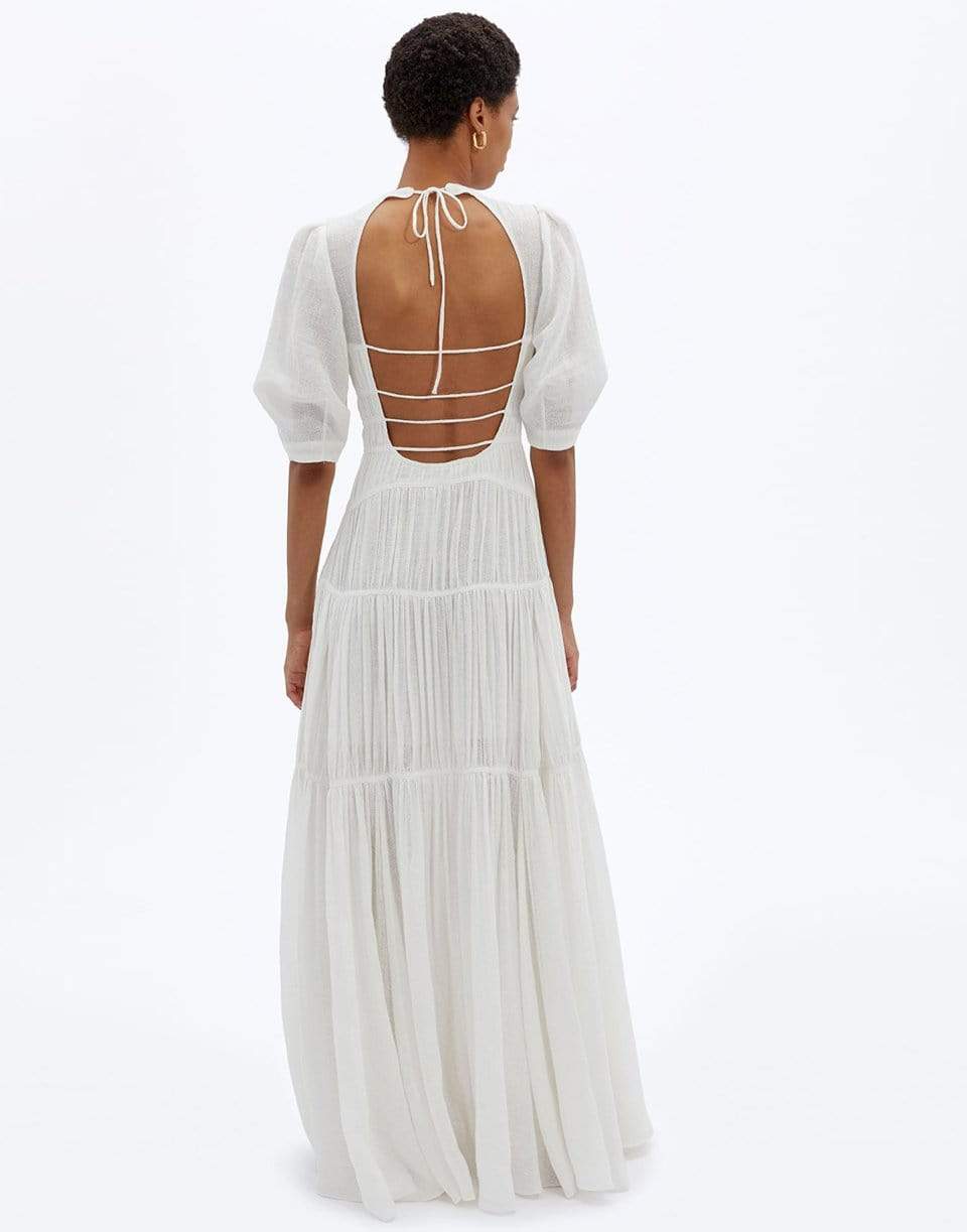 SIMKHAI-Fira Ruched Paneled Open
Back Maxi Dress-