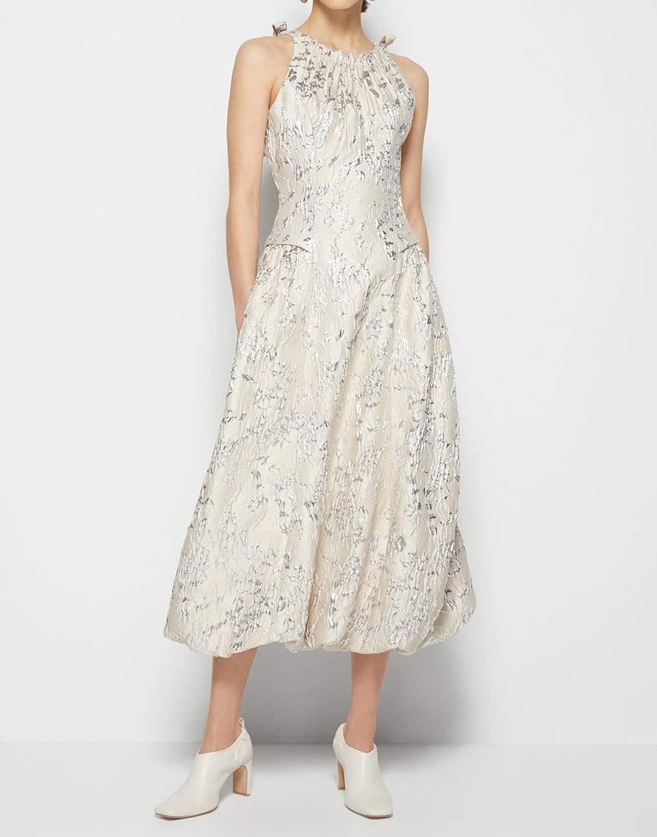 SIMKHAI-Remi Metallic Matelasse Bubble Skirt Midi Dress-