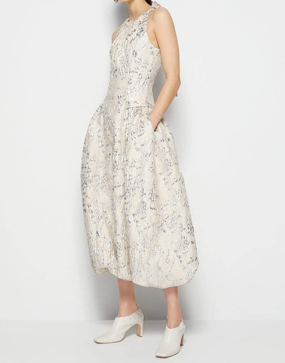 SIMKHAI-Remi Metallic Matelasse Bubble Skirt Midi Dress-