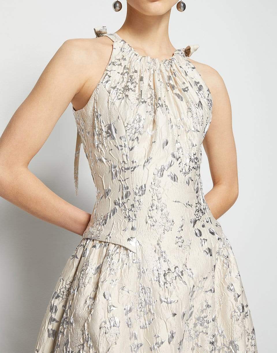 SIMKHAI-Remi Metallic Matelasse Bubble Skirt Midi Dress-