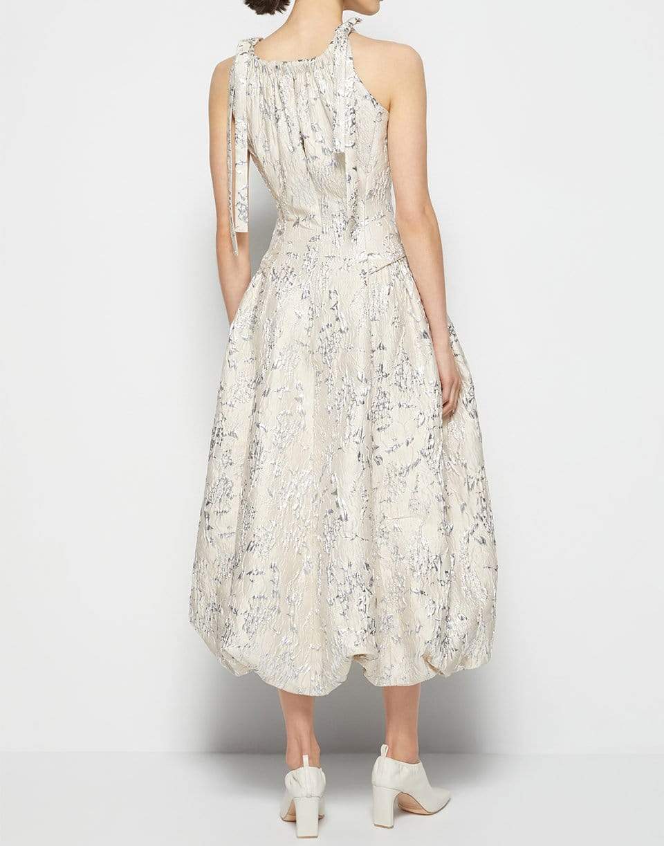 SIMKHAI-Remi Metallic Matelasse Bubble Skirt Midi Dress-