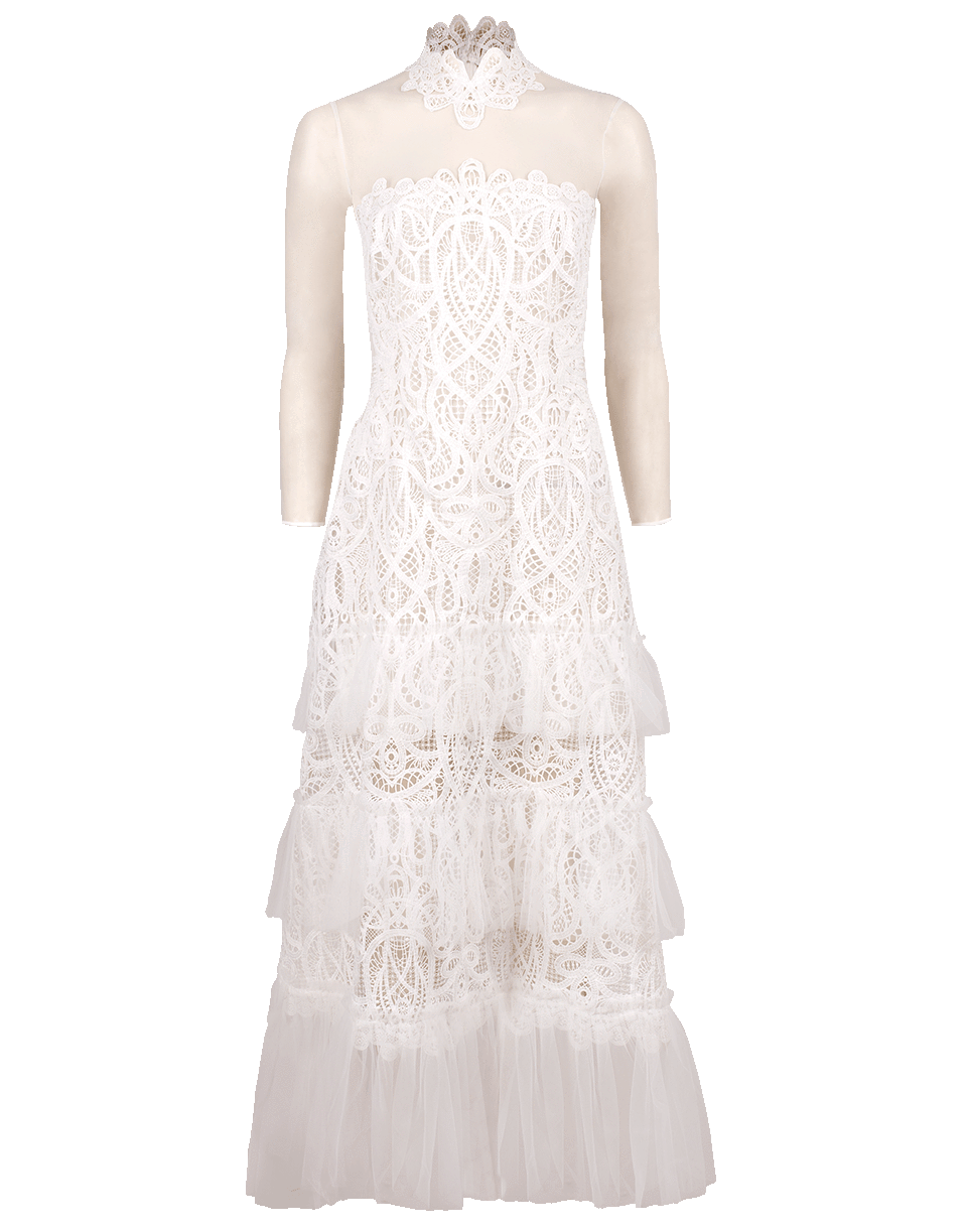 SIMKHAI-Threaded Lace and Tulle Dress-WHITE