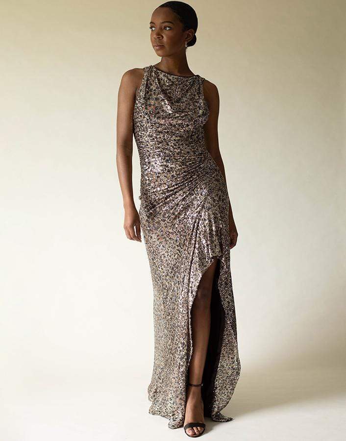 SIMKHAI-Sutton Speckle Sequin Drape Gown-