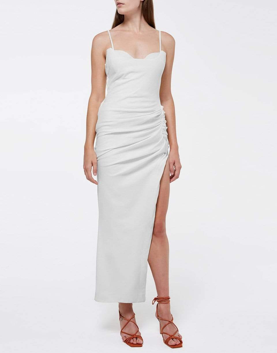 SIMKHAI-White Ariel Draped Linen Gown-