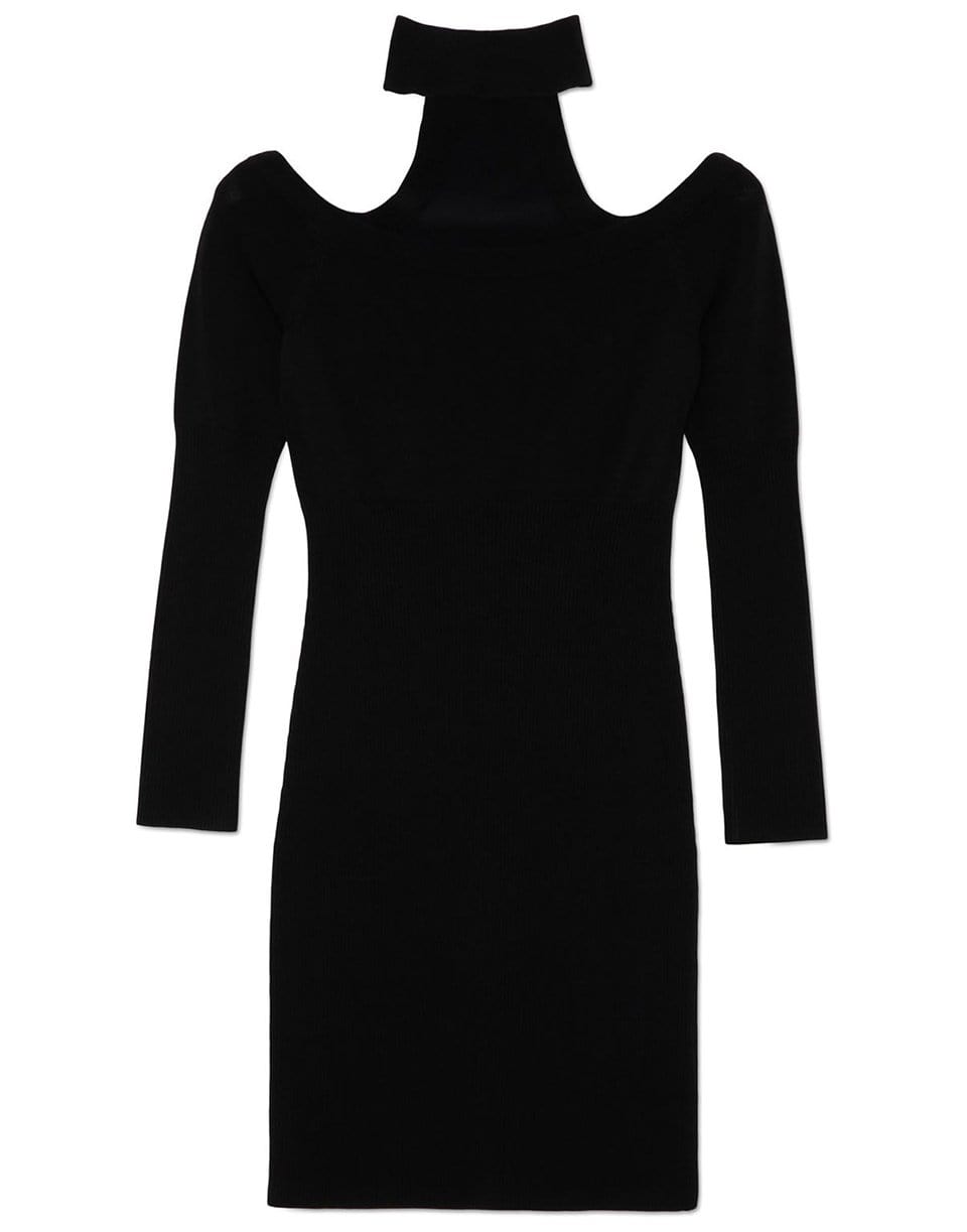 SIMKHAI-Black Juliana Knit Off The Shoulder Dress-
