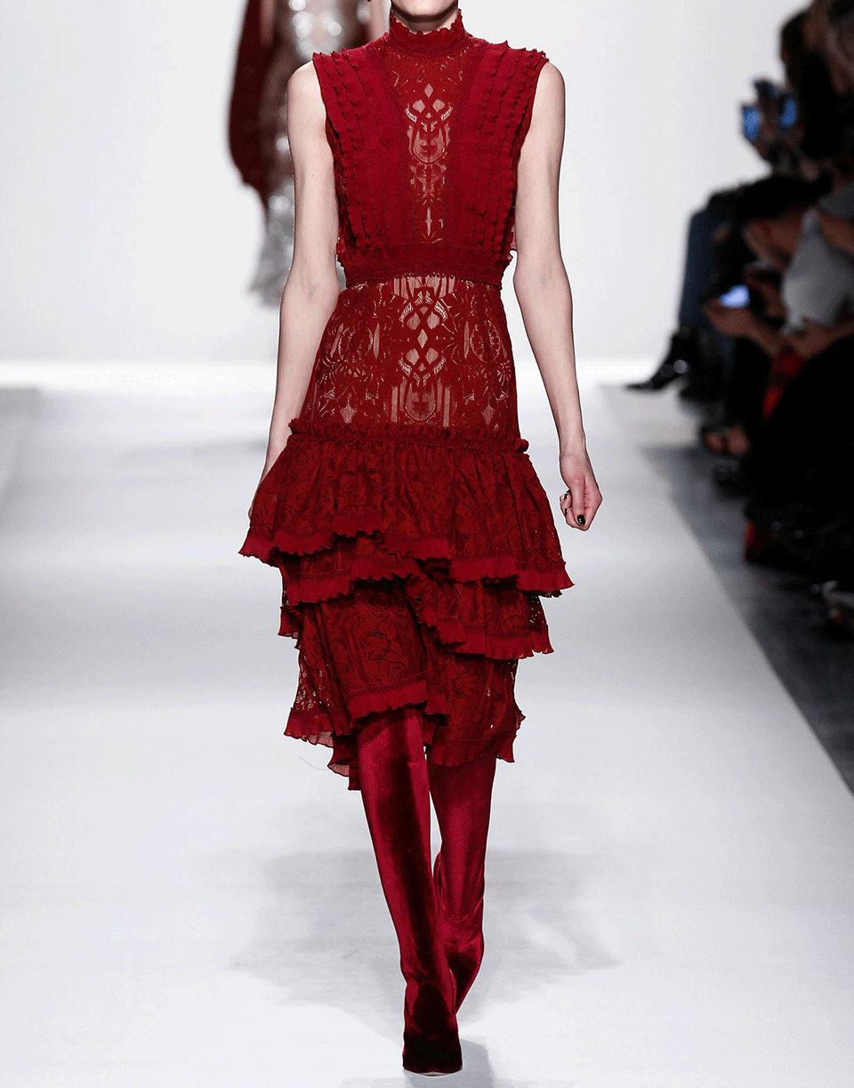 SIMKHAI-Tower Mesh Lace Ruffle Dress-