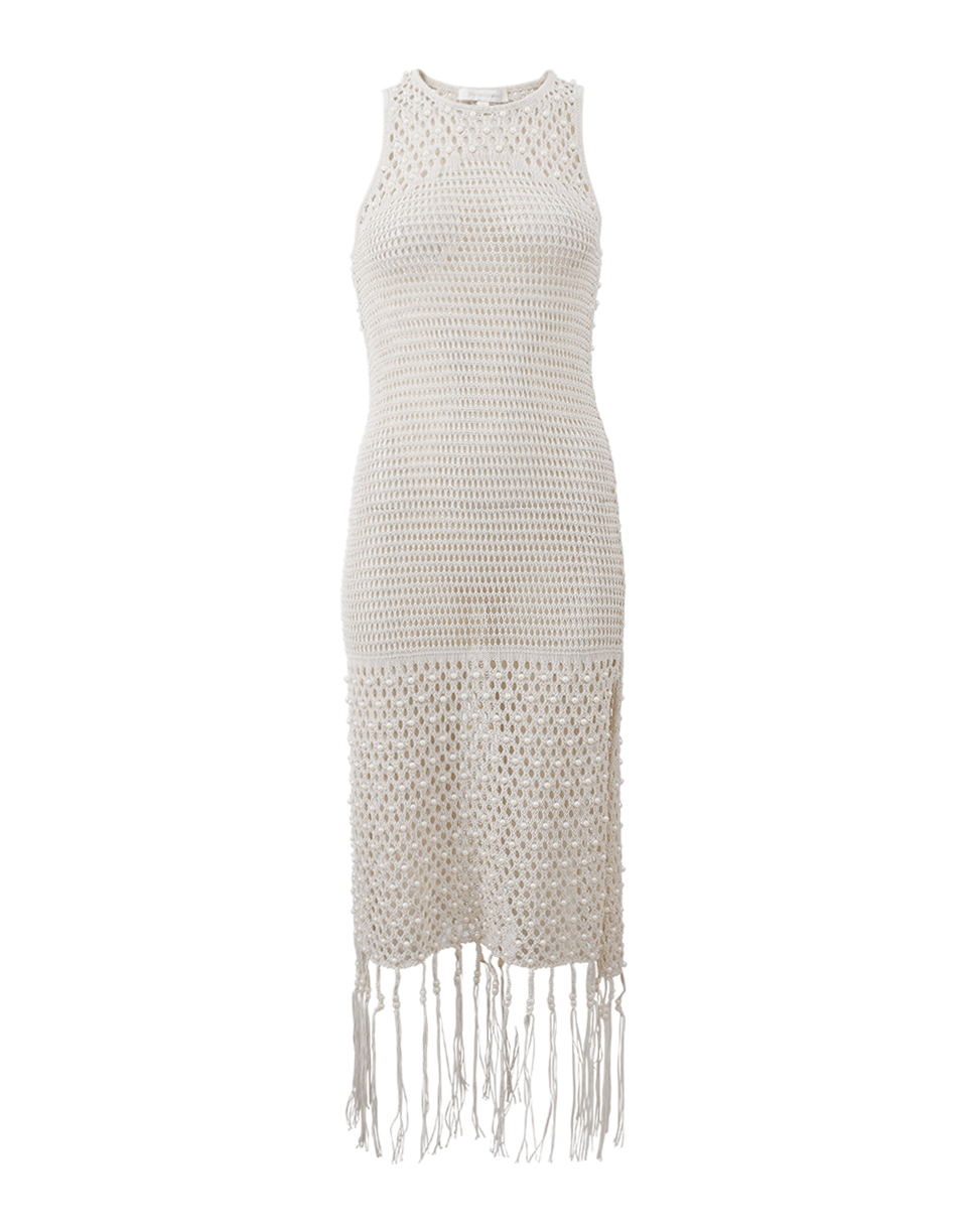 SIMKHAI-Cage Pearl Racer Fringe Gown-