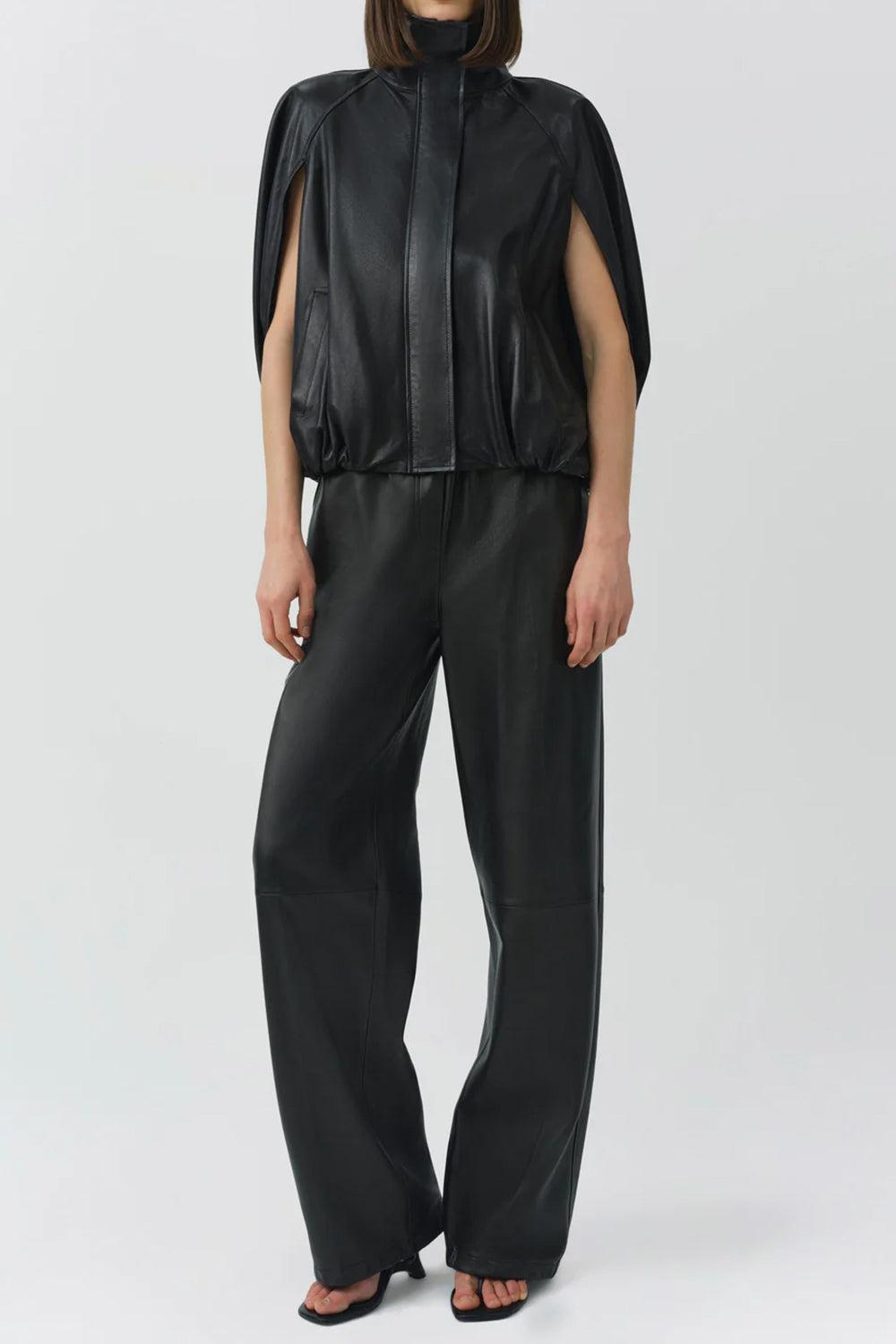 Jada Leather Cape Jacket-BLACK-XS-CLOTHINGJACKETLEATHER-SIMKHAI