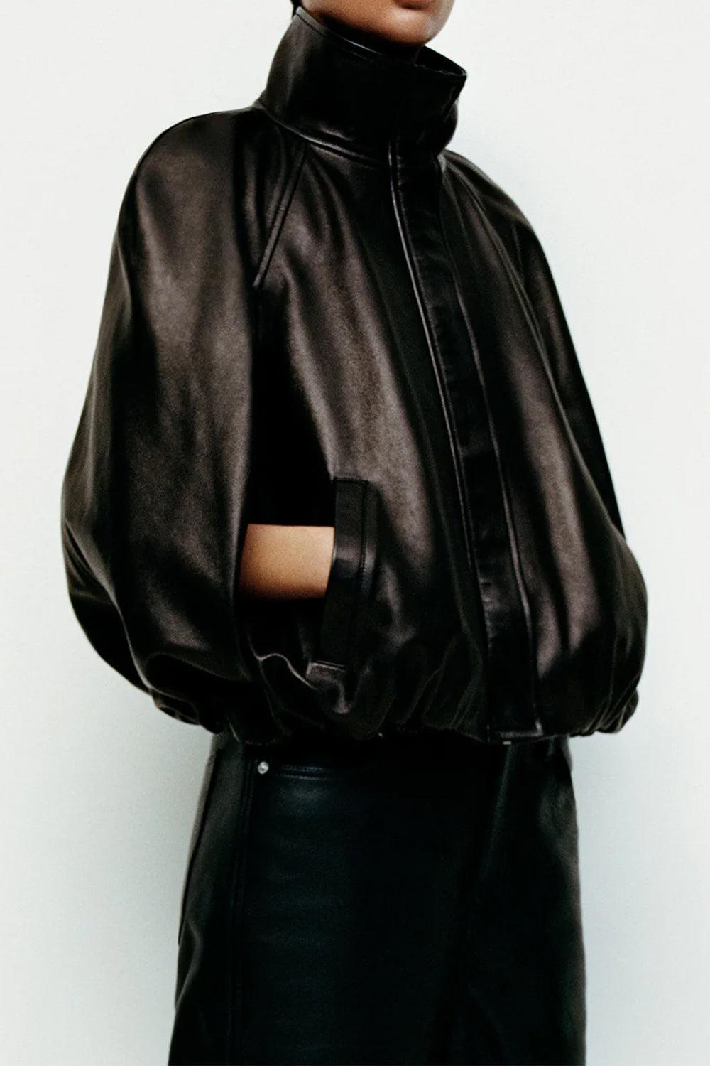Jada Leather Cape Jacket-BLACK-XS-CLOTHINGJACKETLEATHER-SIMKHAI