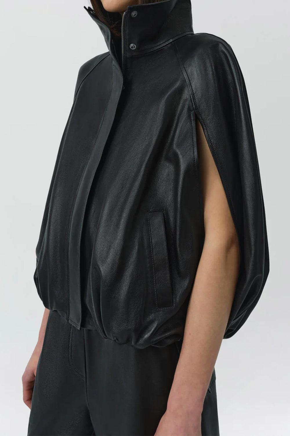 Jada Leather Cape Jacket-BLACK-XS-CLOTHINGJACKETLEATHER-SIMKHAI