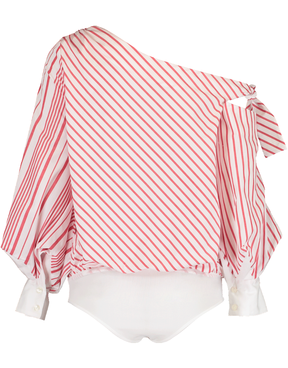 SIMKHAI-Asymmetrical One Shoulder Oxford Bodysuit-