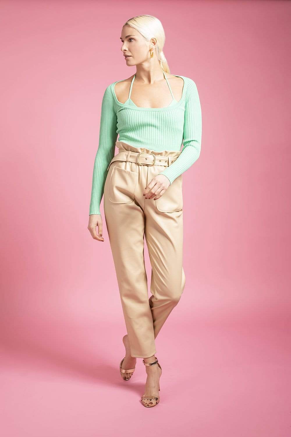 SIMKHAI-Vegan Leather Paperbag Pant-