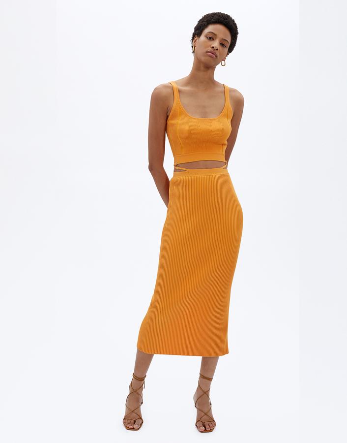 SIMKHAI-Sade Rib Knit Midi Skirt-