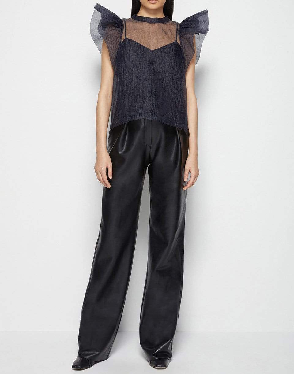 SIMKHAI-Corina Organza Ruffle Sleeve Top - Black-