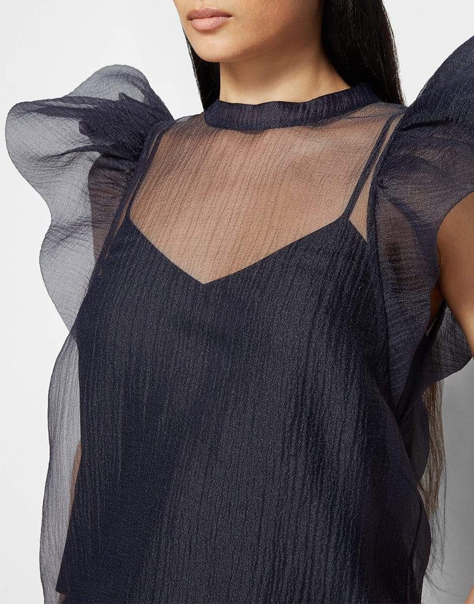 SIMKHAI-Corina Organza Ruffle Sleeve Top - Black-
