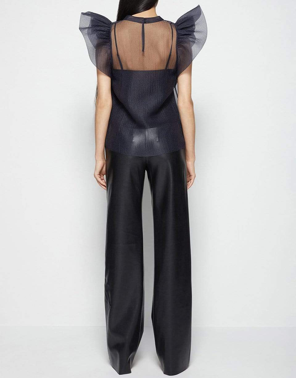 SIMKHAI-Corina Organza Ruffle Sleeve Top - Black-