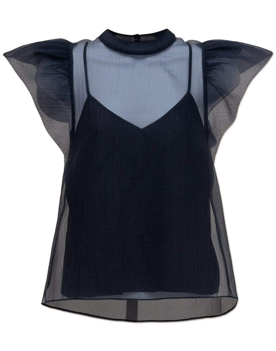 SIMKHAI-Corina Organza Ruffle Sleeve Top - Black-