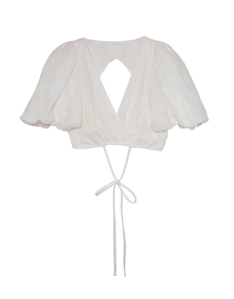 SIMKHAI-Luz Linen Guaze Puff Sleeve Wrap Top-