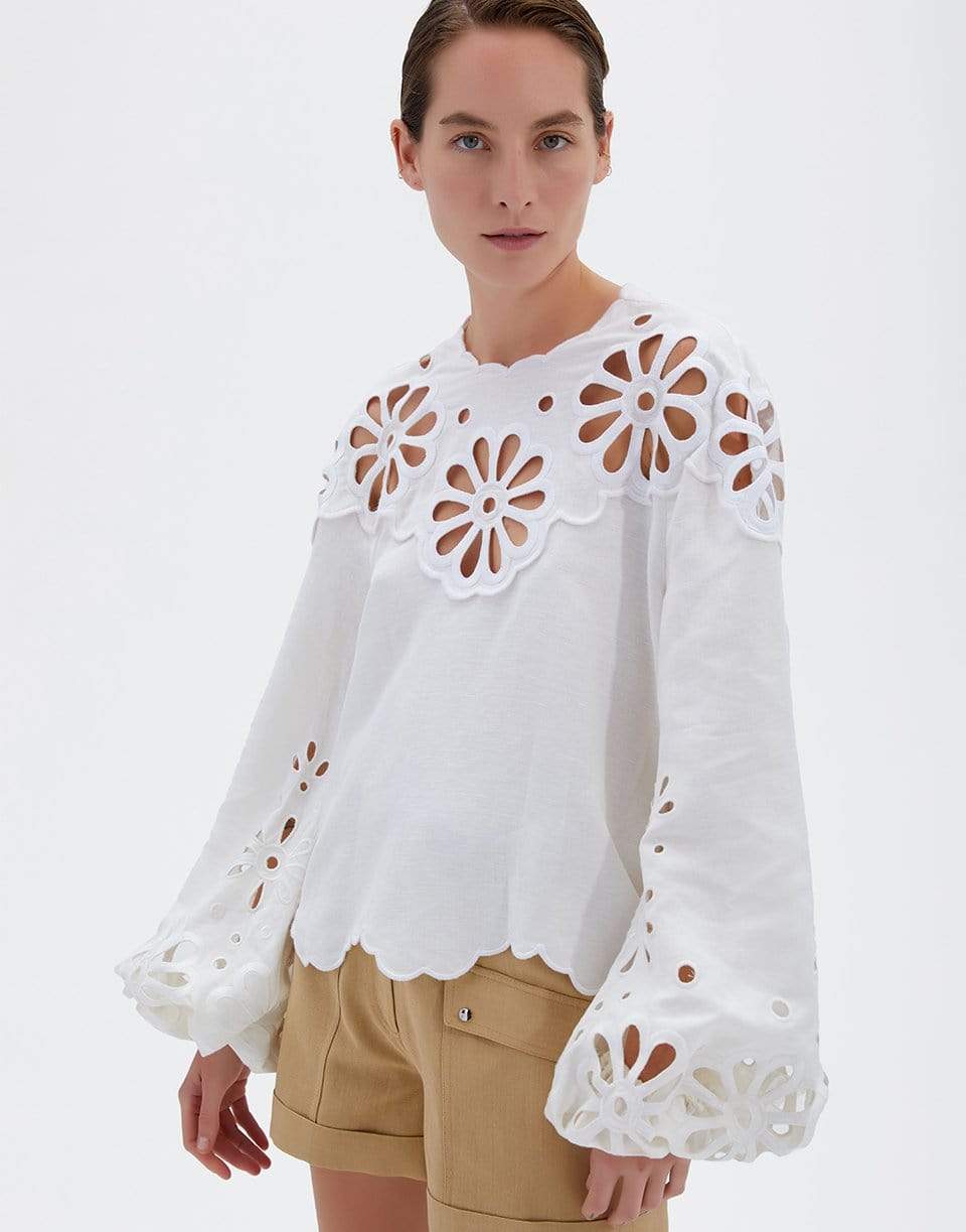 SIMKHAI-Sora Broderie Anglaise Long Sleeve Top-
