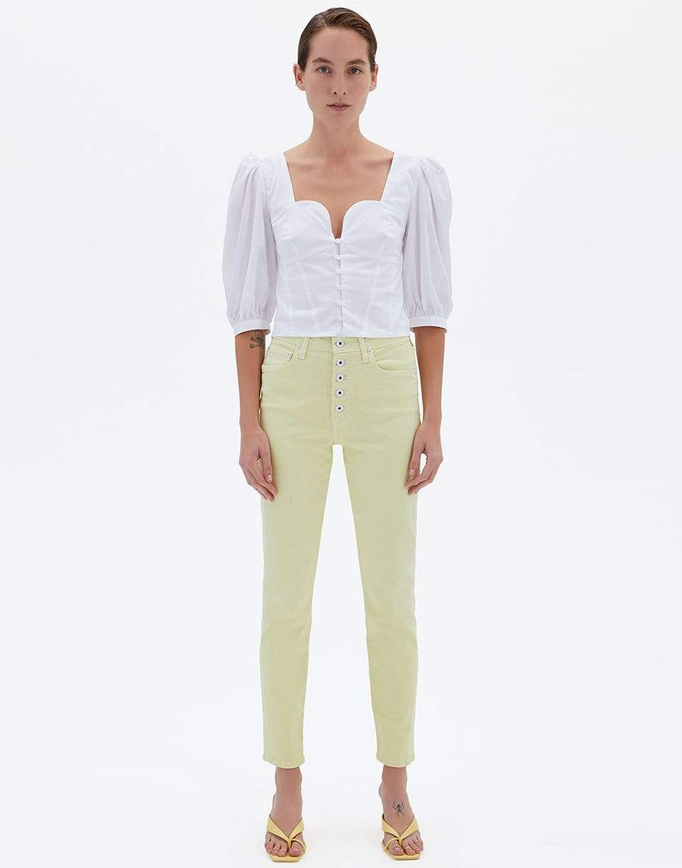 SIMKHAI-Thea Cotton Oxford
 Smocked Puff Sleeve Top-