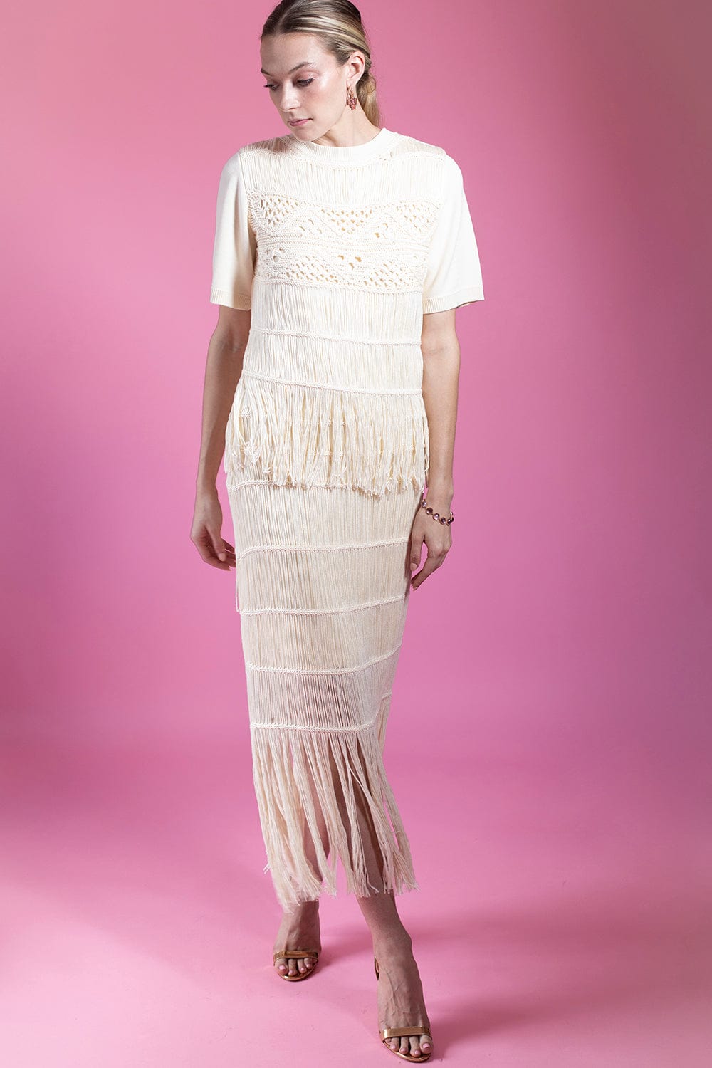 SIMKHAI-Delphine Macrame Short Sleeve Top-