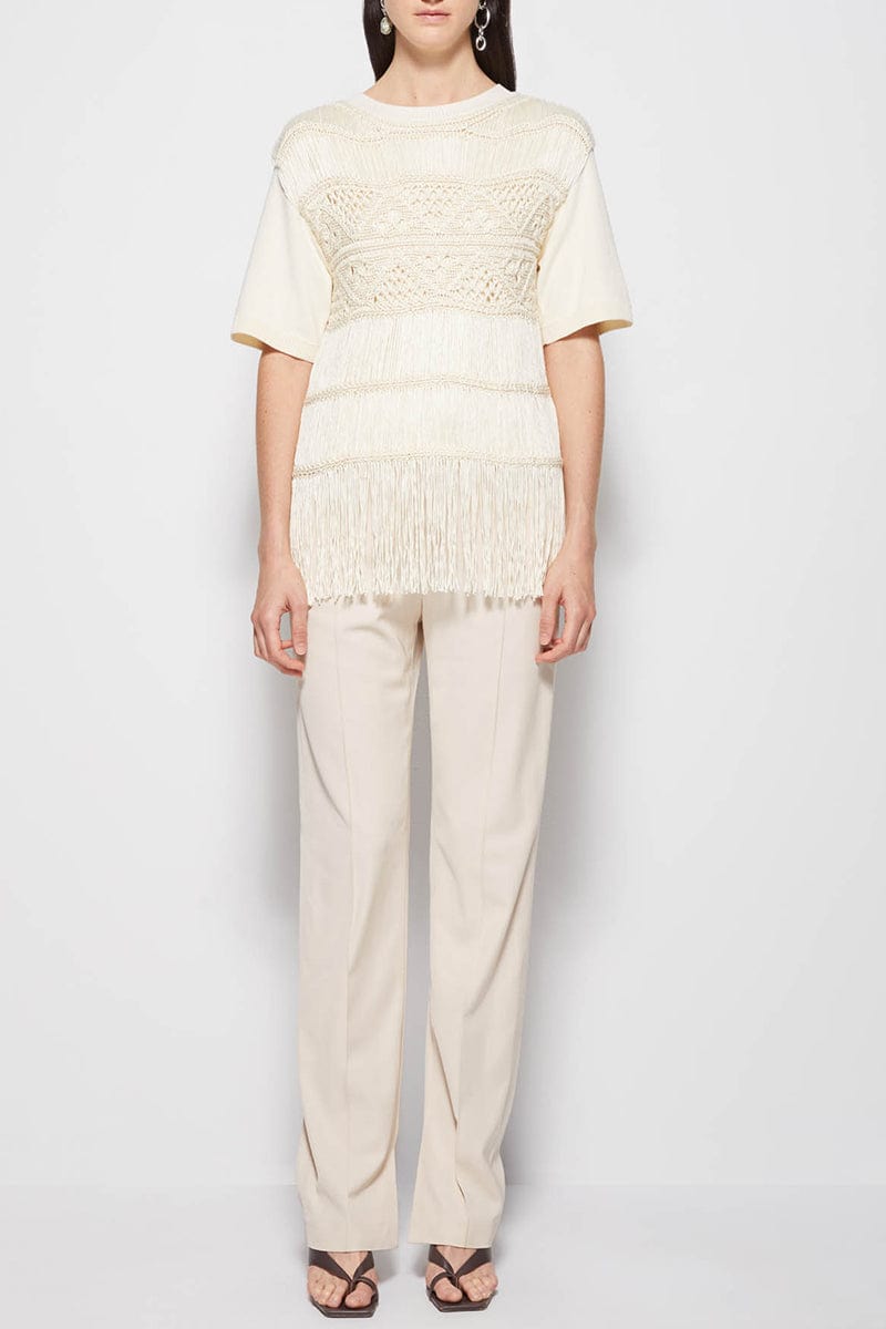 SIMKHAI-Delphine Macrame Short Sleeve Top-