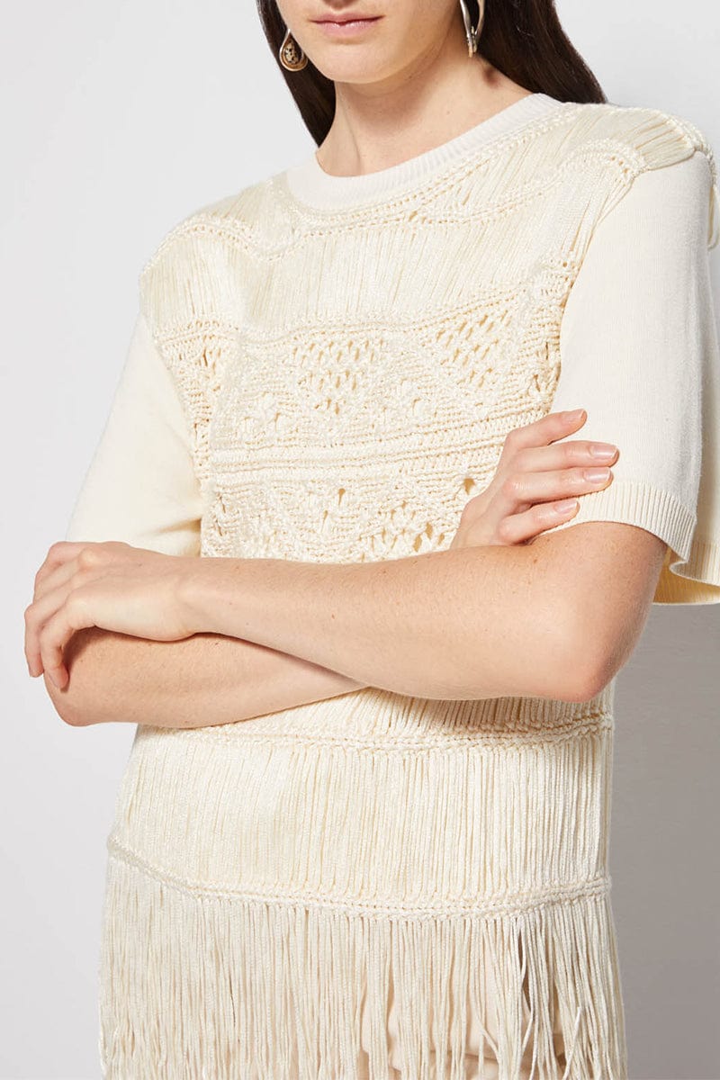 SIMKHAI-Delphine Macrame Short Sleeve Top-