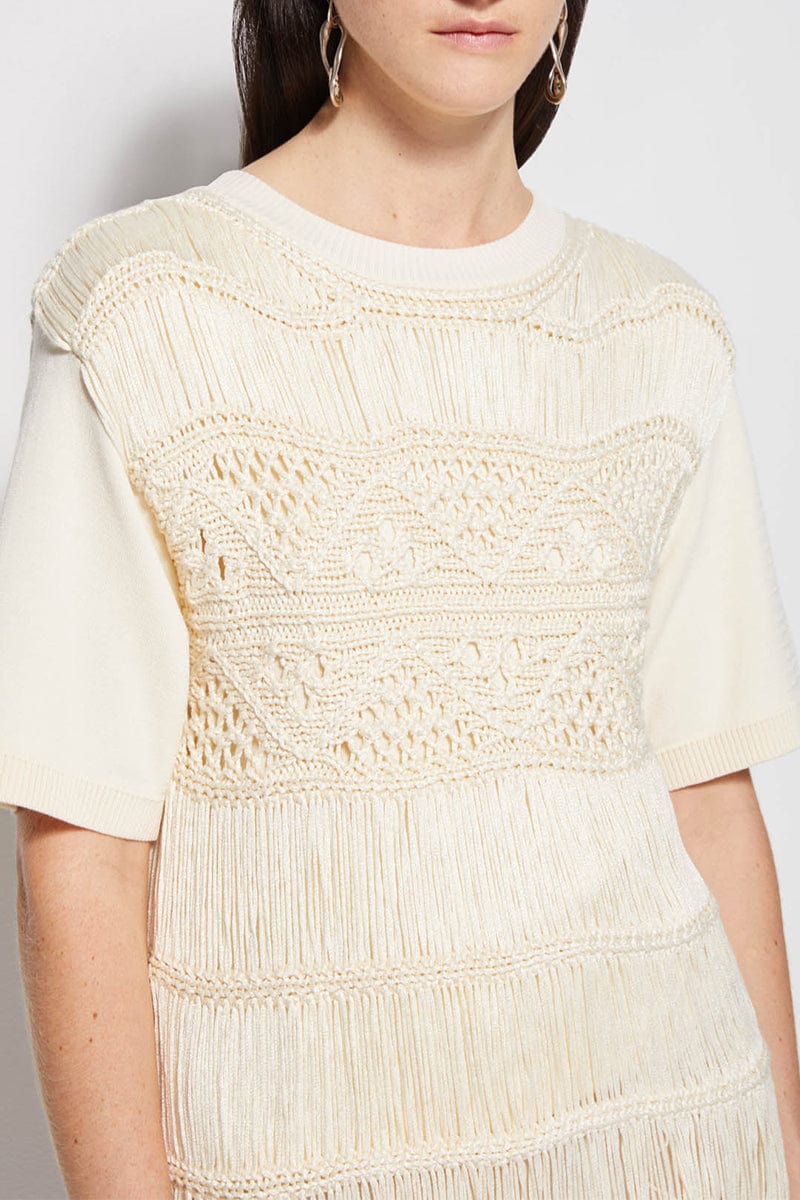 SIMKHAI-Delphine Macrame Short Sleeve Top-