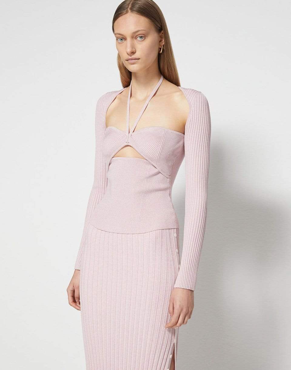 SIMKHAI-Alexia Ribbed Sweetheart Pullover-