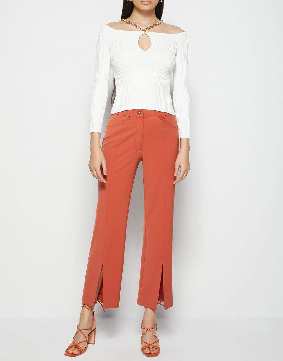 SIMKHAI-Quinn Compact Rib Long Sleeve Off Shoulder Chain Top-