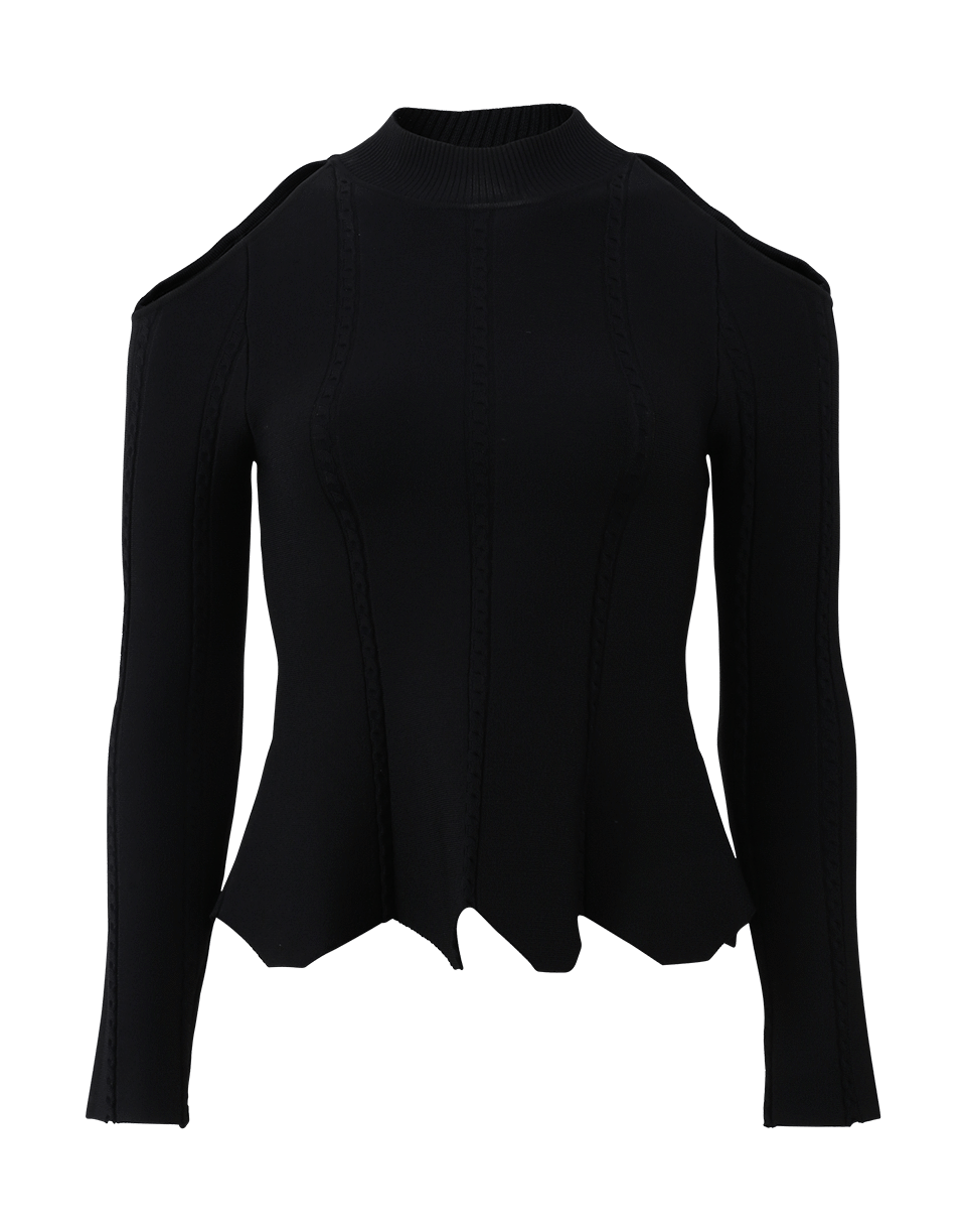 SIMKHAI-Cable Knit Cold Shoulder Top-