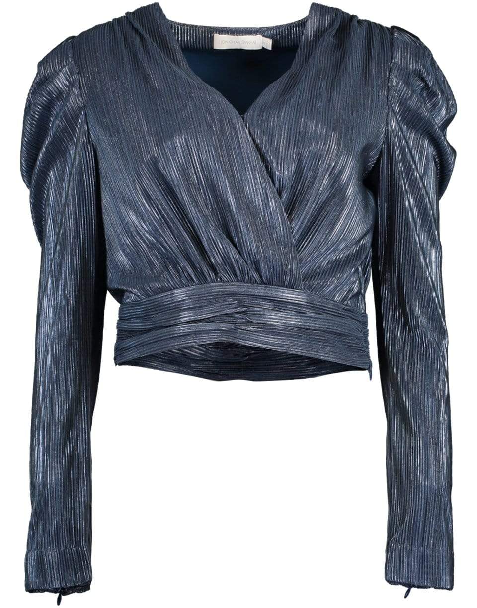 SIMKHAI-Danielle Metallic Plisse Wrap Top-