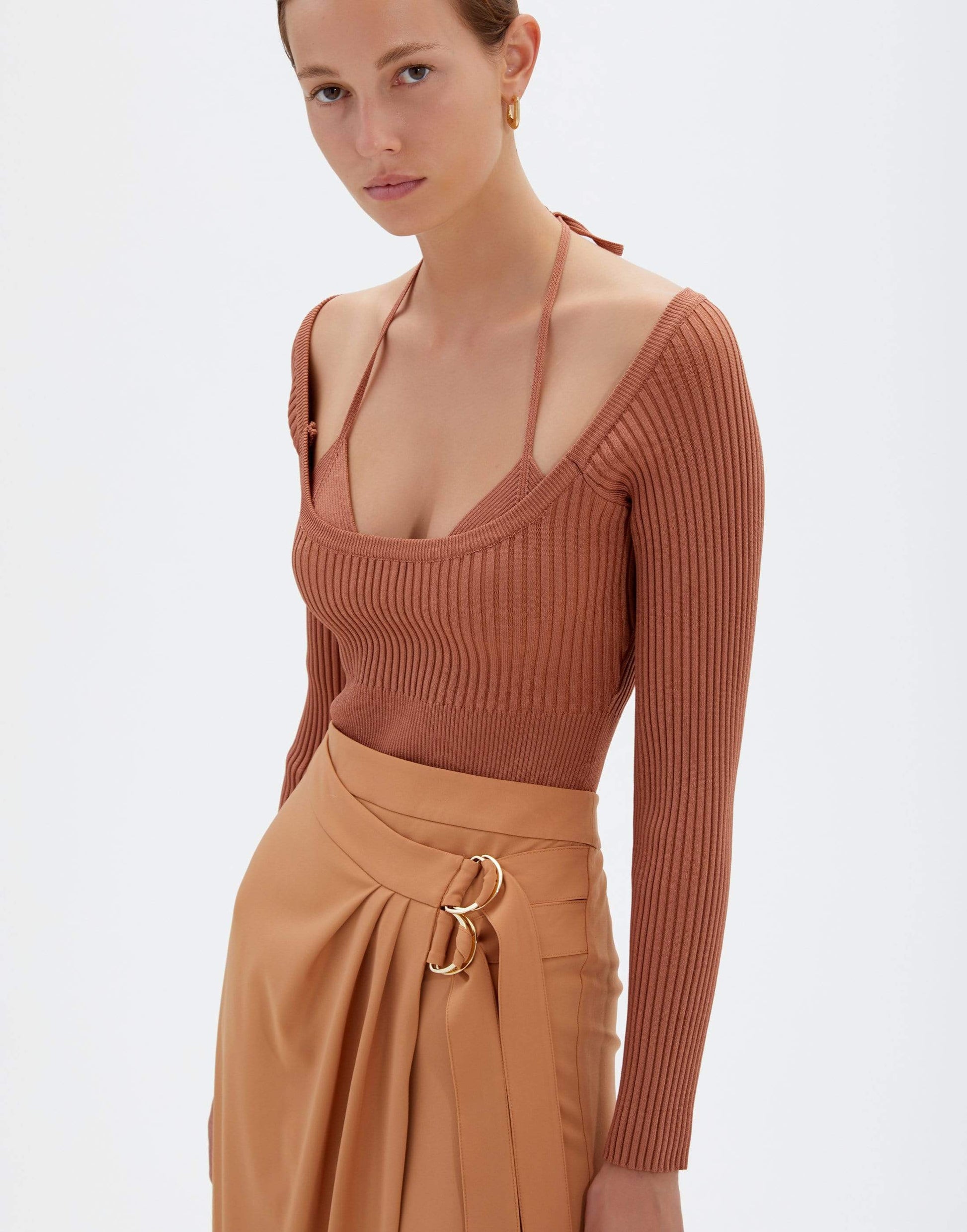 SIMKHAI-Jayline Compact Ribbed Scoop Neck Pullover-