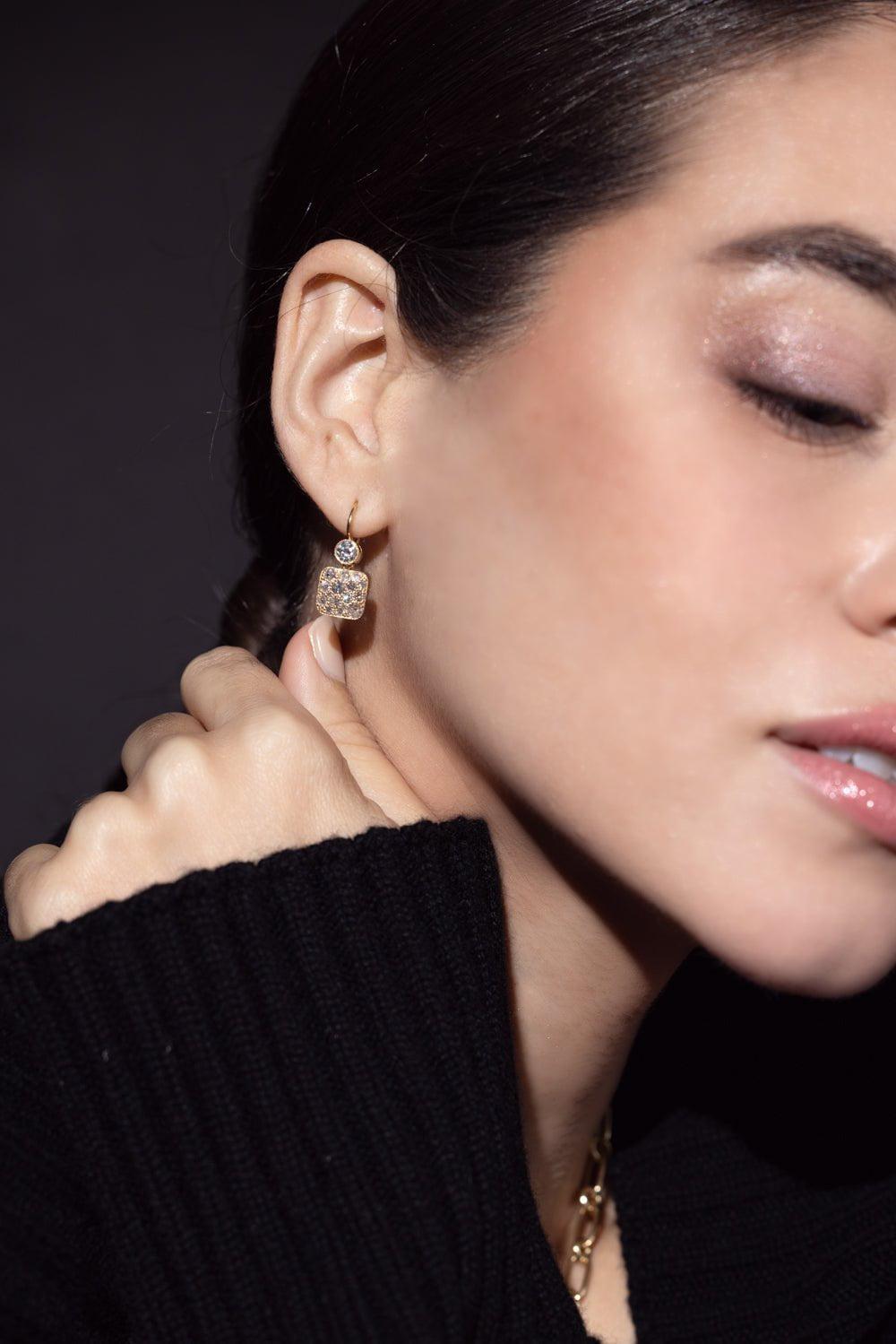 SINGLE STONE-Cobblestone Double Drop Earrings-YELLOW GOLD