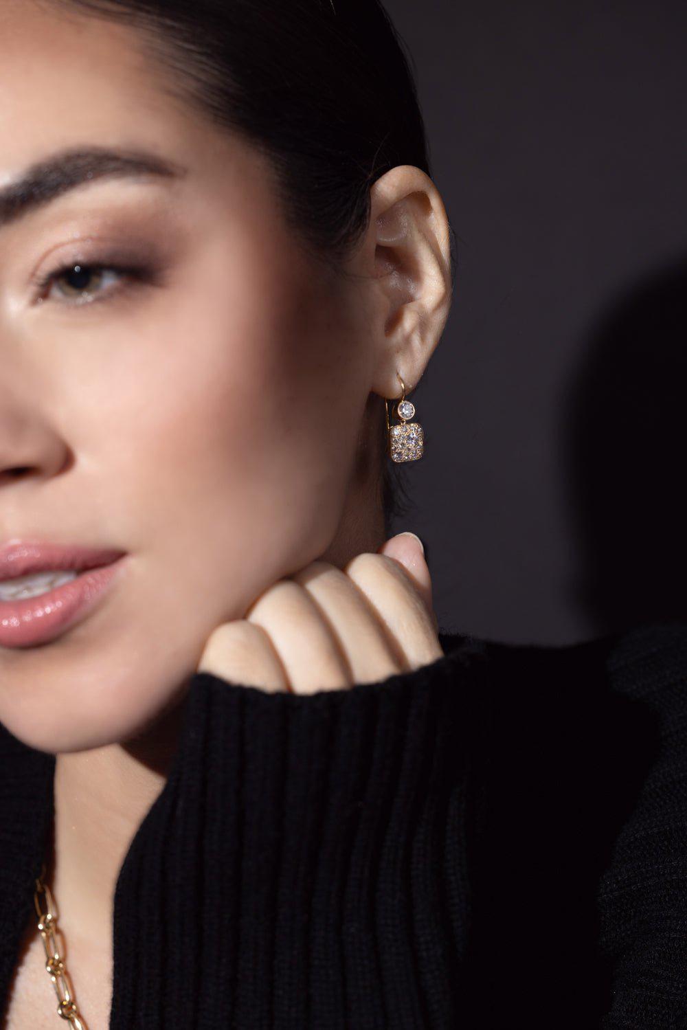 SINGLE STONE-Cobblestone Double Drop Earrings-YELLOW GOLD