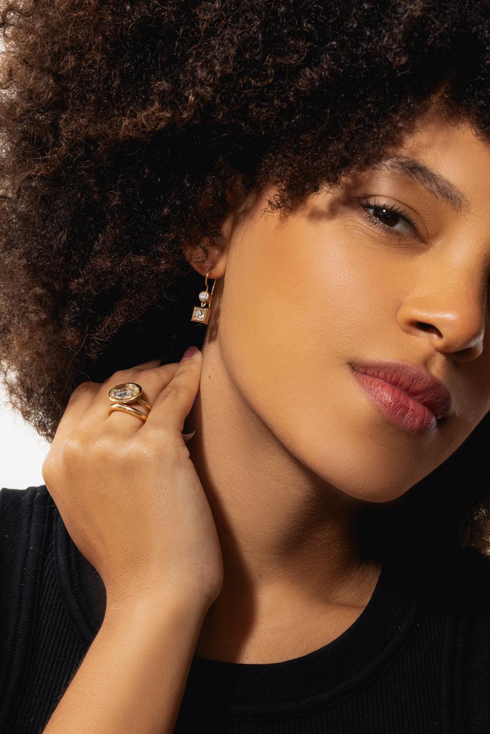 Karina Double Drop Diamond Earrings-YELLOW GOLD-JEWELRYFINE JEWELEARRING-SINGLE STONE