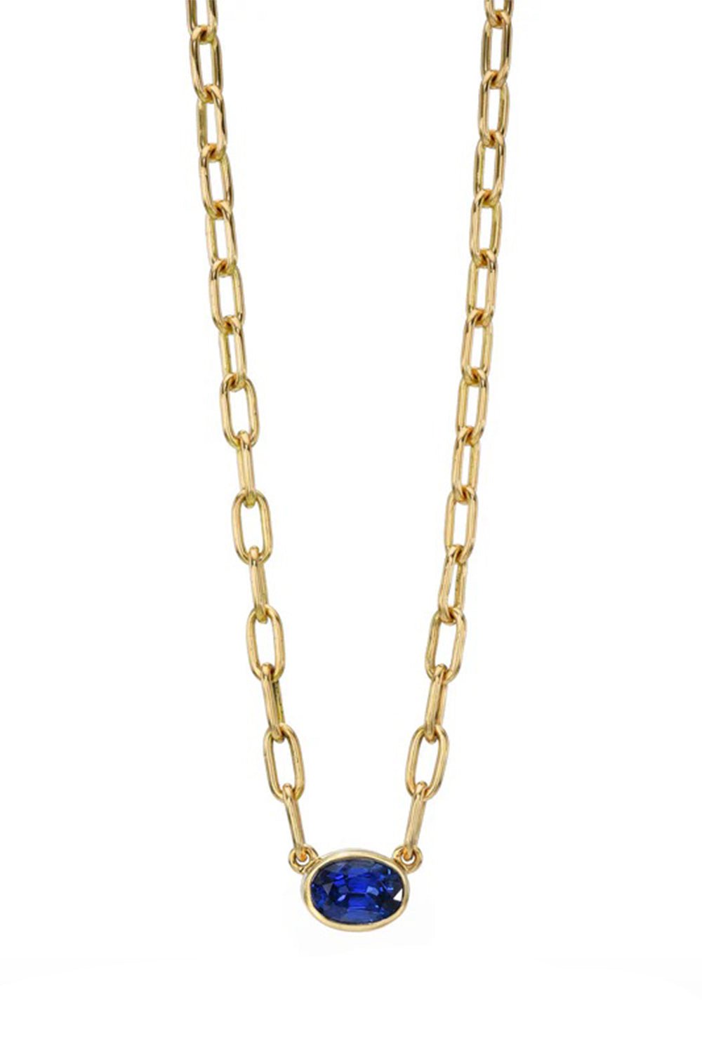 SINGLE STONE-Blue Sapphire Leah Necklace-YELLOW GOLD