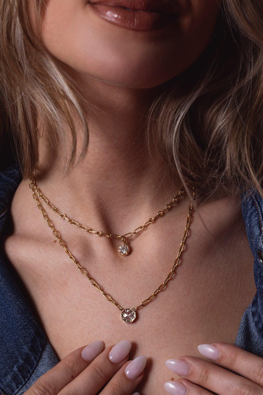 SINGLE STONE-Polly Drop Necklace-YELLOW GOLD