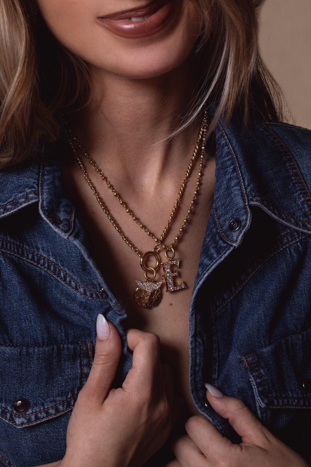 SINGLE STONE-Pave Owl Charm-YELLOW GOLD