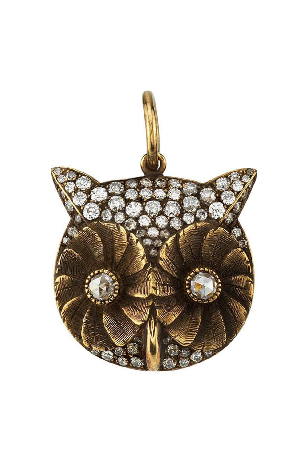 SINGLE STONE-Pave Owl Charm-YELLOW GOLD