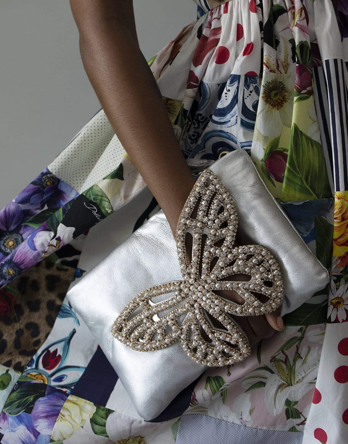 SOPHIA WEBSTER-Butterfly Flossy Crystal Clutch - Silver & Pearl-SLVPEARL