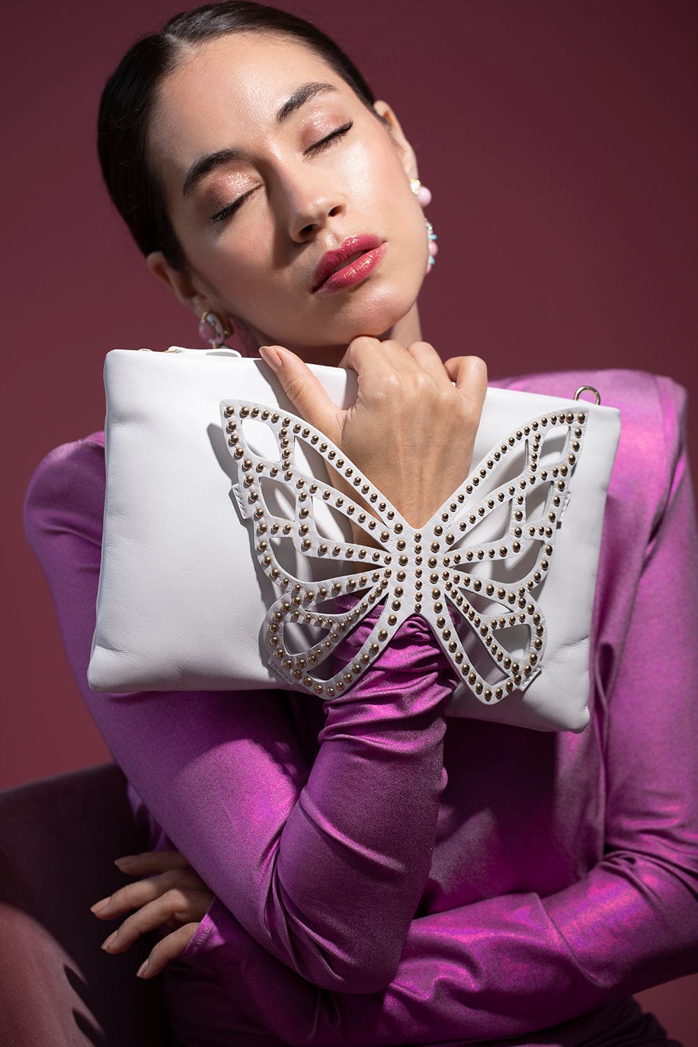 SOPHIA WEBSTER-Flossy Clutch - White-WHT/GOLD
