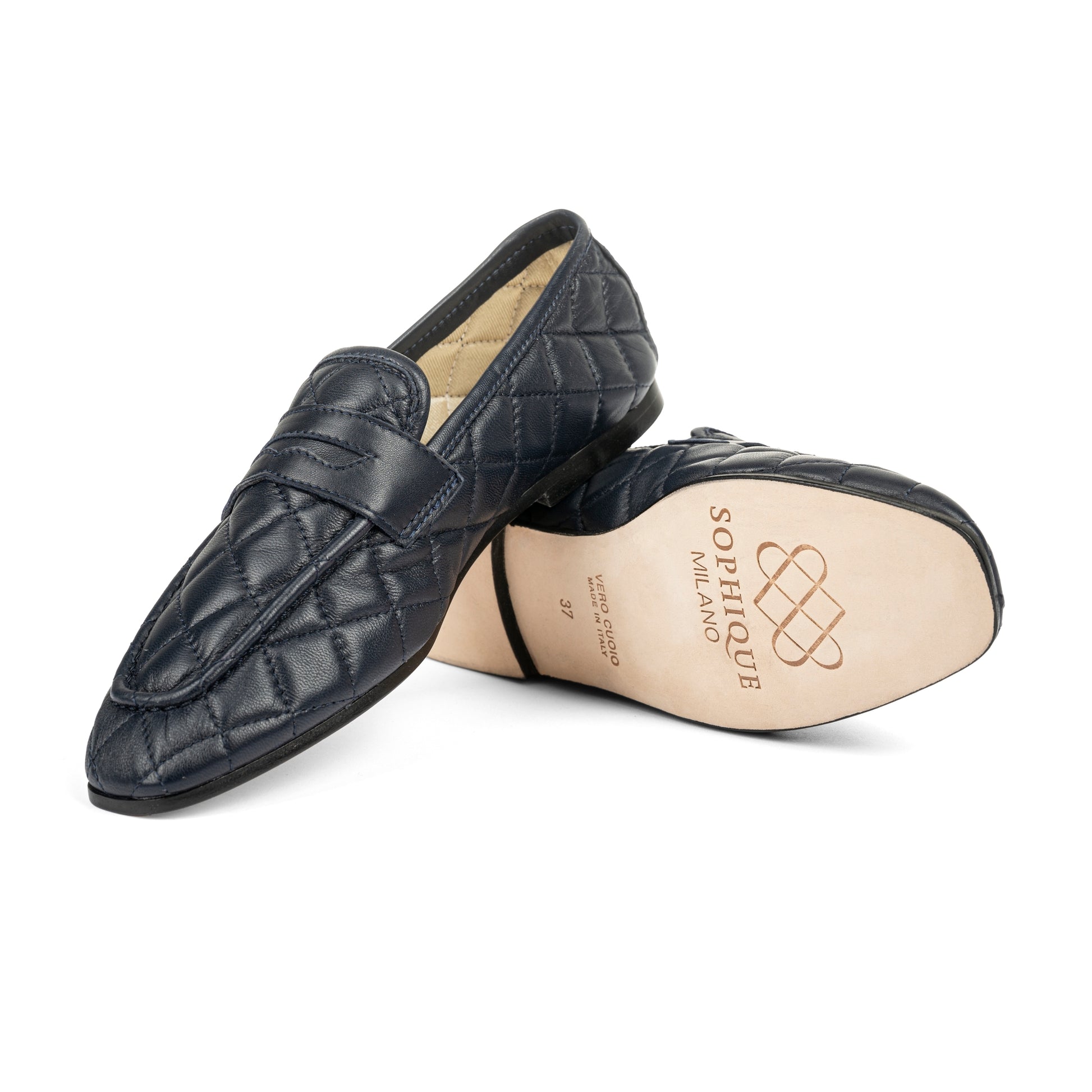Essenziale Loafers - Quilted Navy-NAVY-36-SHOEFLAT SHOE-SOPHIQUE