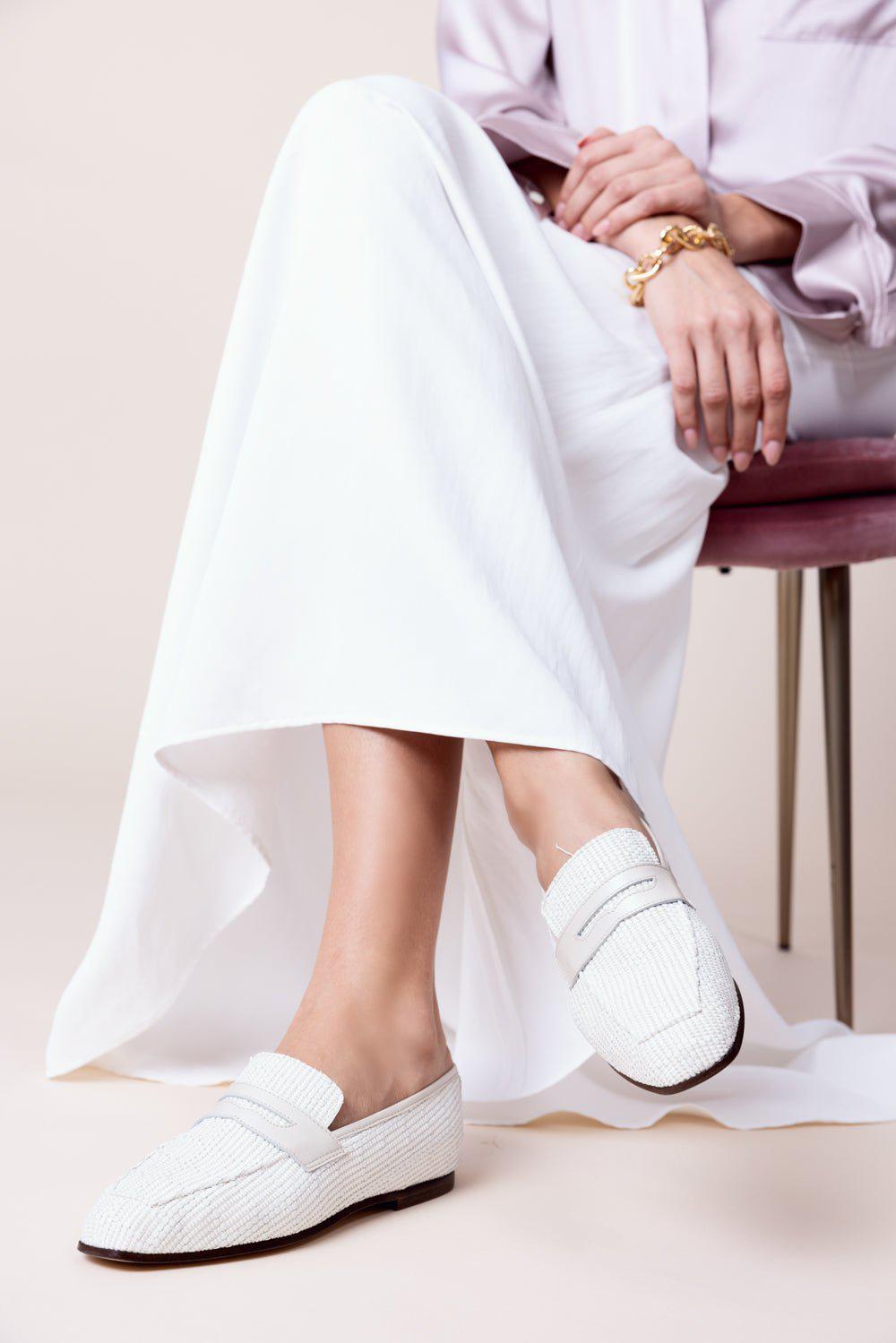 SOPHIQUE-Essenziale Raffia Leather Loafer - Pearl-