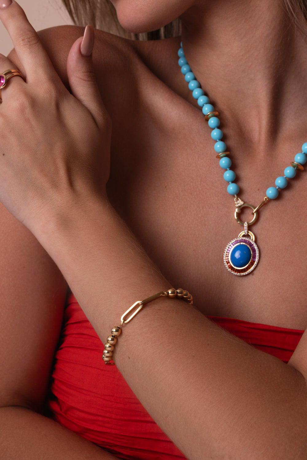 SORELLINA-Beaded Paperclip Bracelet-YELLOW GOLD