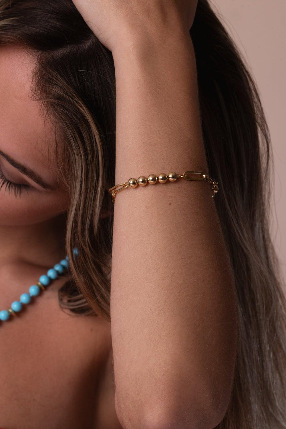 SORELLINA-Beaded Paperclip Bracelet-YELLOW GOLD