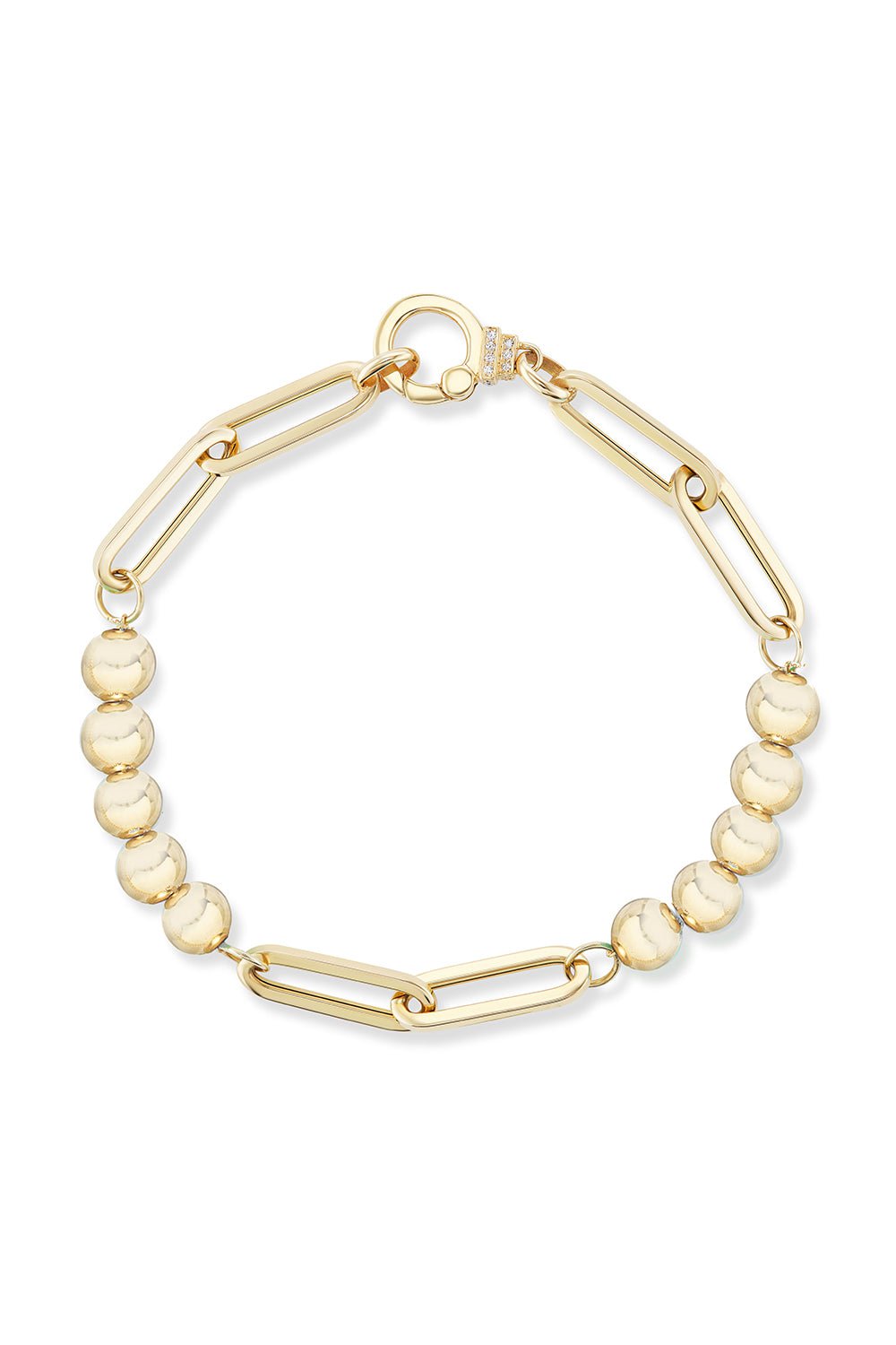SORELLINA-Beaded Paperclip Bracelet-YELLOW GOLD